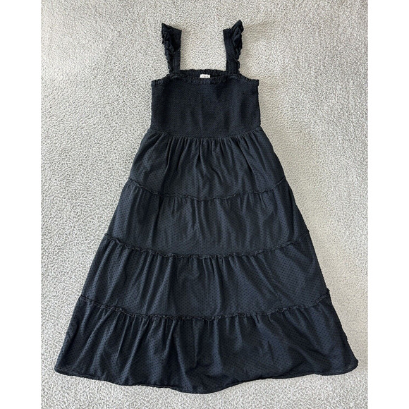 J.CREW Dresses & Skirts - J Crew Margaux Dress Womens Medium Black Smocked Tiered Midi Sleeveless Sundress